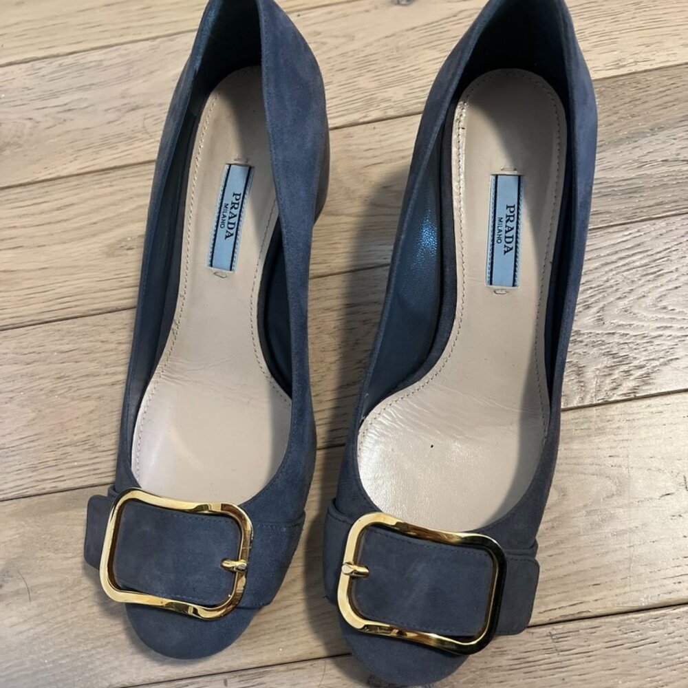 Prada Suede Pumps With Metal Buckle - Women's Size 38.5 IT / 8.5 US
